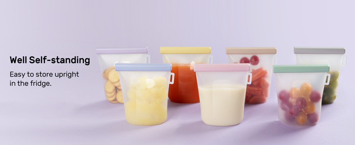 Nuliie 7 Pcs Silicone Breast Milk Storage Bags, Reusable Baby Food
