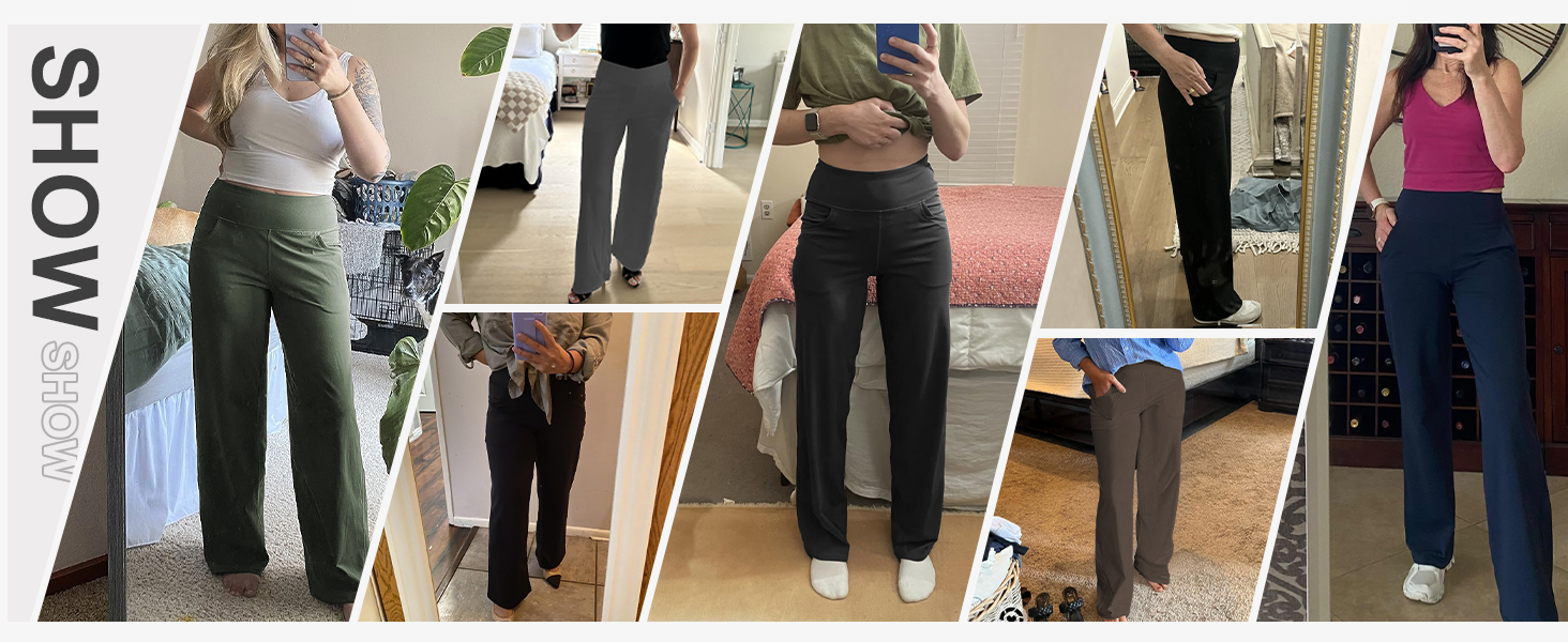 Wide Leg Pants Woman High Waist Yoga Pants with Pockets Loose Stretch Dress Work Pants