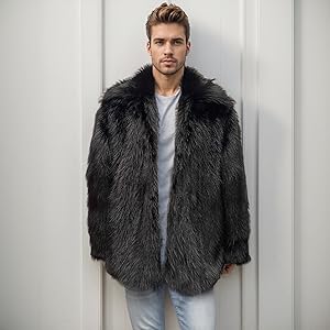 Colf Men's Winter Parka Coat Long Sleeve Turn Collar Faux