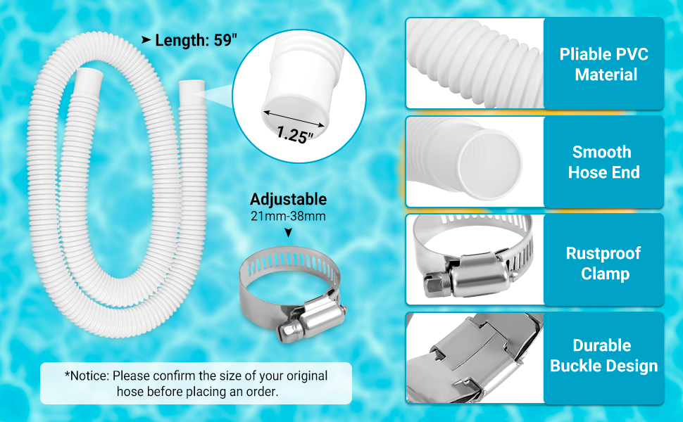 1.25" x 59" Pool Hoses Replacement for Above Ground Pools 3 Pack 11/4" Diameter
