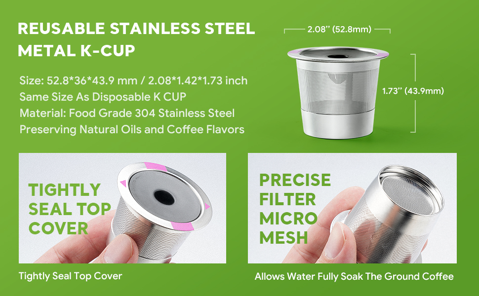 Stainless Steel Reusable K Cup for K eurig 1.0 & 2.0 Coffee Makers