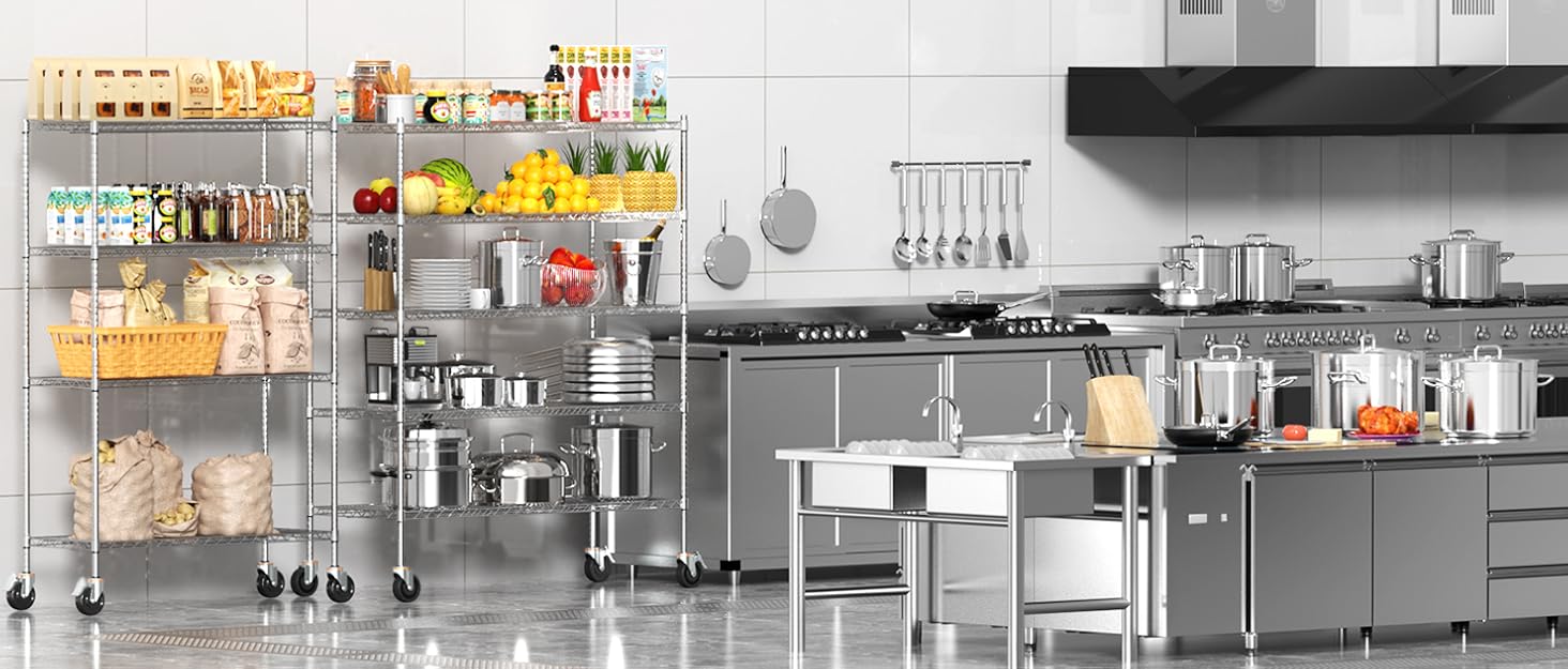 Luxspire Wire Shelving with Wheels,3000LB Heavy Duty CommercialGrade Adjustable