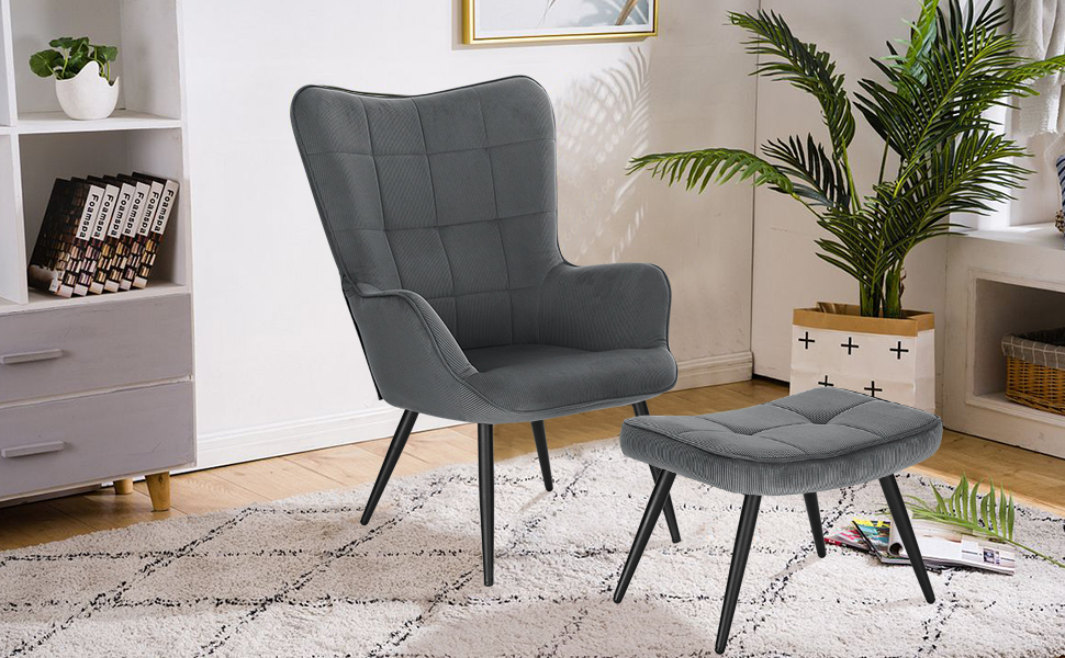 WOLTU Poltrona Imbottita Con Pouf Poggiapiedi Sedia Poltroncina Relax In Velluto Crema 11 Relaxsessel