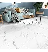 STICKEEP Vinyl Peel and Stick Floor Tile White Marble 12 x 24 in Bathroom Flooring Peel and Stick...