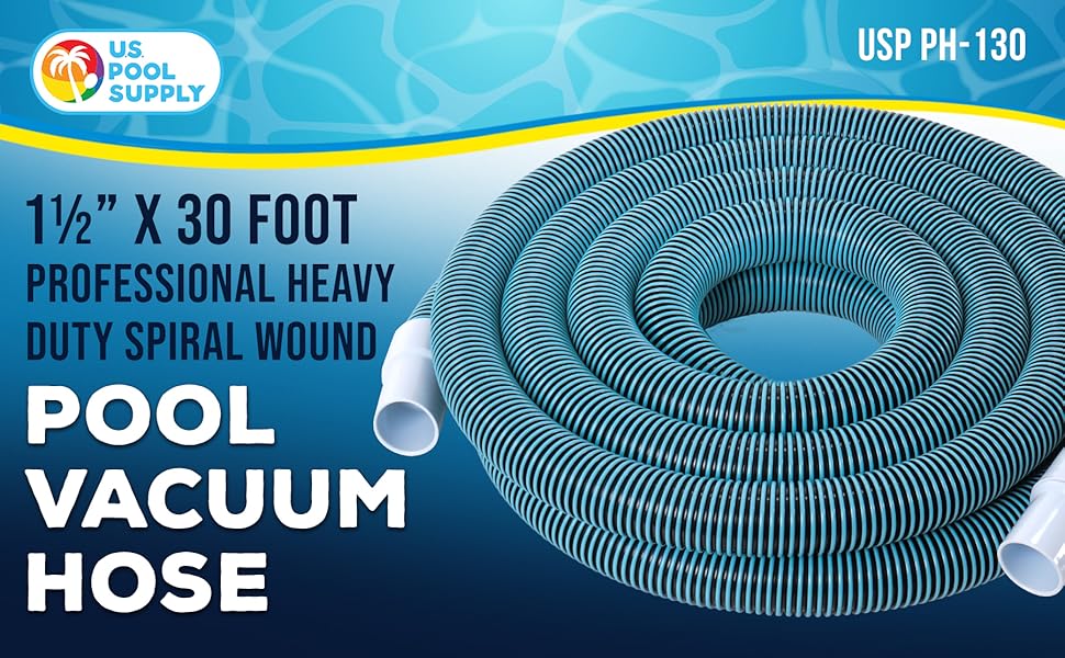 30' heavy-duty pool vacuum hose, 1-1/2" spiral wound, kink-free, for inground pool cleaning