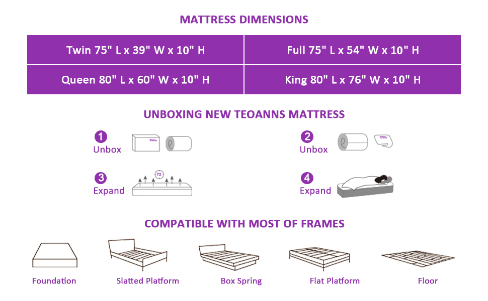 Teoanns Queen Mattress, 10 Inch Memory Foam Mattress in a
