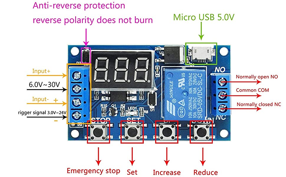 Ds Robotics® DC 6-30V Timer Relay Programmable Delay Relay Module Cycle ...