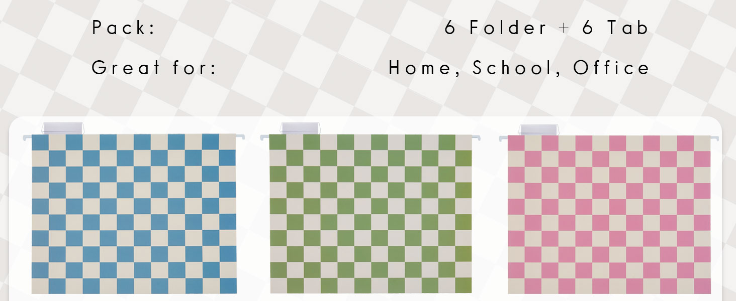Y YOMA 6 Pack Decorative Hanging File Folders Letter Size Checkerboard Hanging