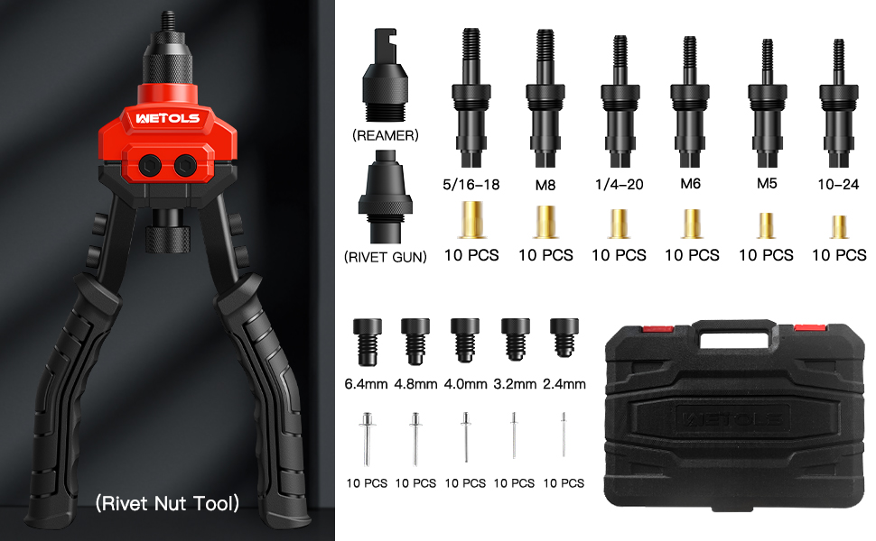 WETOLS 3 in 1 Rivet Nut Tool, Rivet Gun, Reamer Set