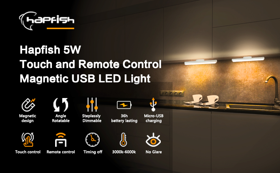 Hapfish Rechargeable Battery Powered Led Light Bar, 2000mAh