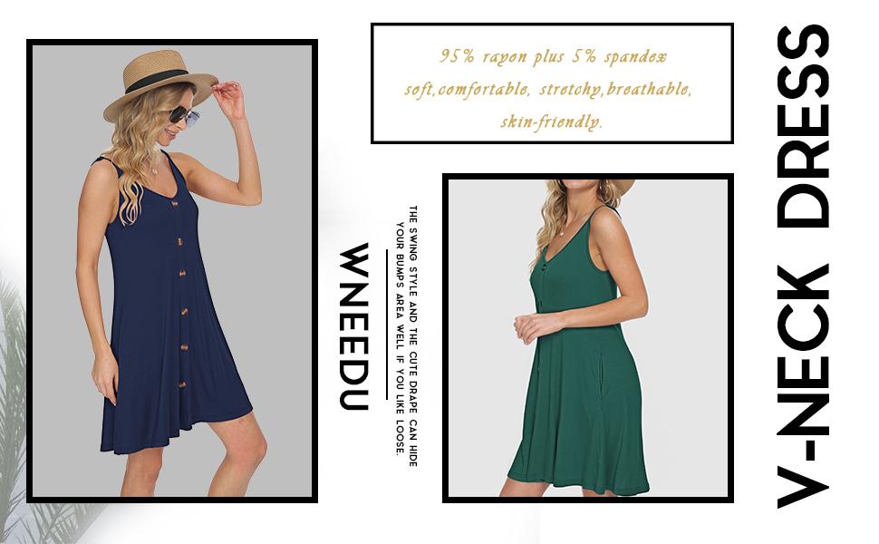 WNEEDU Women's Summer Spaghetti Strap Button Down V Neck Casual Beach