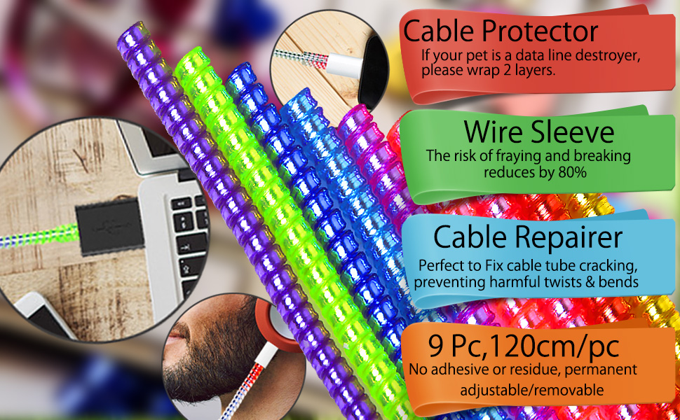 SQINELLI Spiral Cable Protector, Triple Color (4 Pcs) 1.5 Meters, Chargers Cable Protector Data