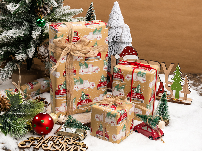 MAYPLUSS Kraft Christmas Wrapping Paper Roll 17 Inch X 33