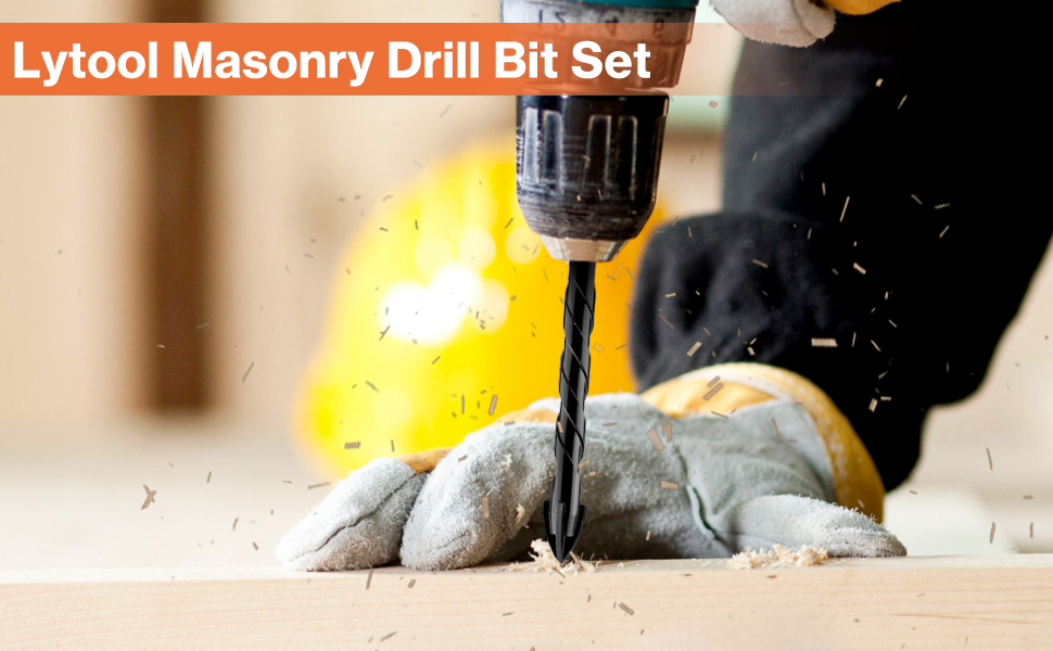 Lytool 10Pcs Masonry Drill Bits Kit, Drill Bit for Stone, Concrete