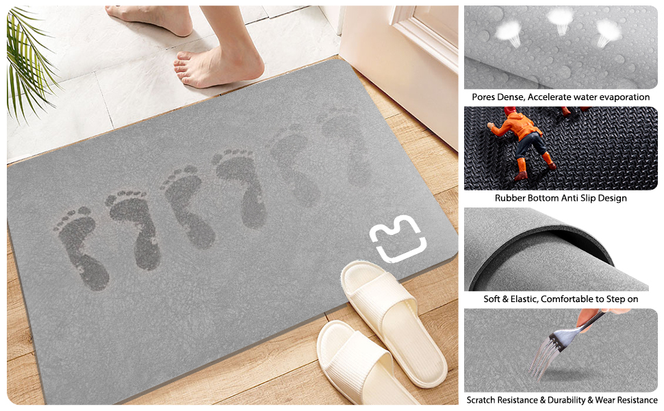 Esycooying SimpleThin Diatomaceous Bath Mat Bathtub mat