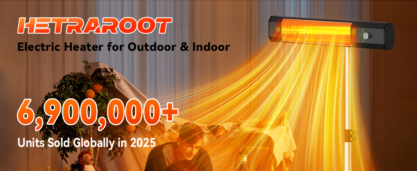 HETRAROOT 1500W Outdoor Heaters for Patio with 9 Heating Levels, IP65 Waterproof, 9H Timer