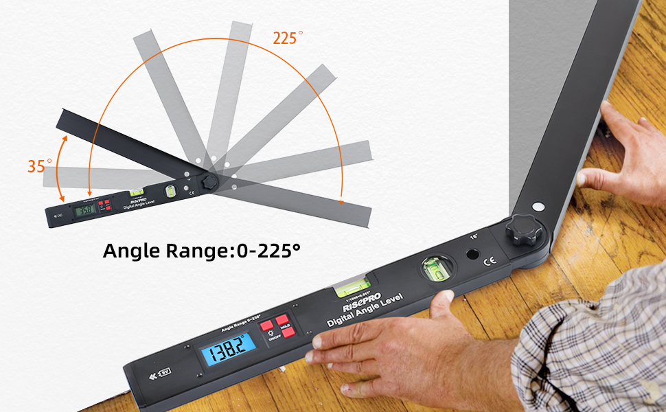 RISEPRO Aluminum Digital Angle Finder Protractor 0225° 16 Inch Backlit