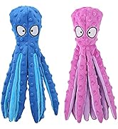 HGB Squeaky Dog Toys, Octopus No Stuffing Crinkle Plush Dog Chew Toys for Puppy Teething, Pet Tra...