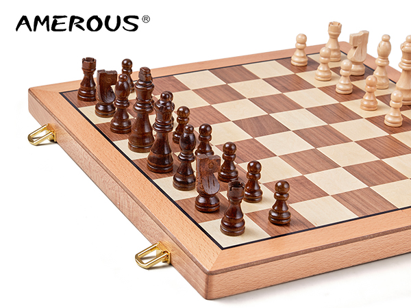 Magnetic Wooden Chess Set, Travel Chess Board Game with Chessmen for Kids and Adults, 2 Extra Queens