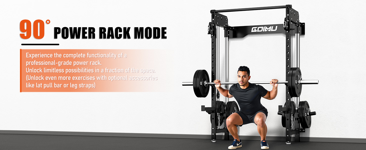WM3-V4 Folding Squat Rack, Wall Mounted Power Rack with Dual Independent Pulley System, Functional Trainer with 5 Adjustable Function Modes for Space Saving Home Gym