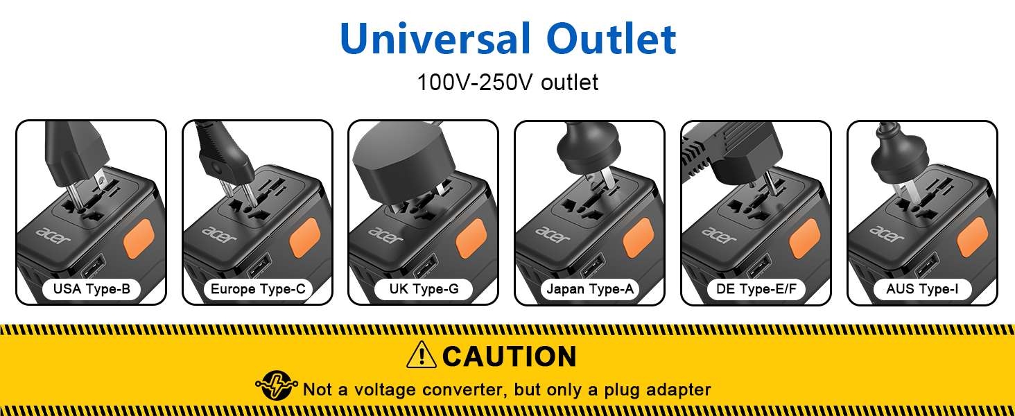 Acer 70W Universal Travel Plug Adapter International Power Adapter with 3*USB C 1*USB A, Worldwide