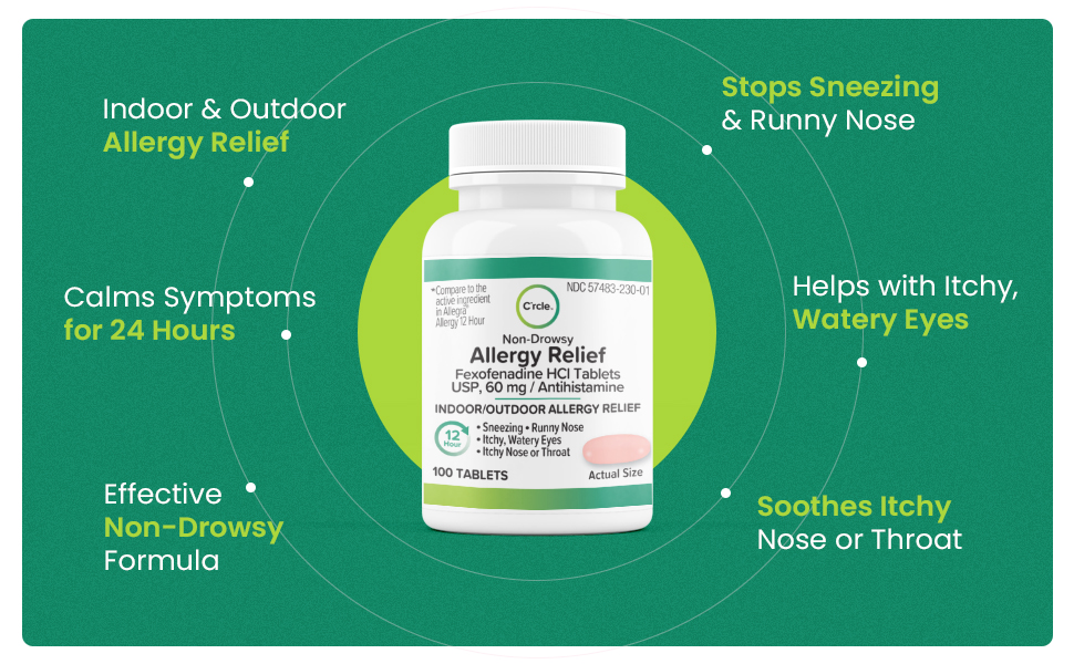 C'rcle Fexofenadine 60mg 100 Tablets. Allergy Pills. Allergy Medicine for Allergy