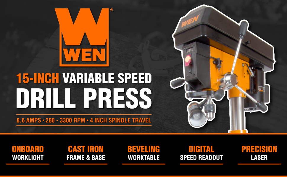 WEN 4225T 8.6Amp 15Inch Variable Speed Floor Standing Drill Press