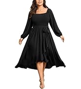 SCOMCHIC Women Plus Size Maxi Dress Fall Long Sleeve Wedding Guest Smocked High Low Ruffle Cockta...