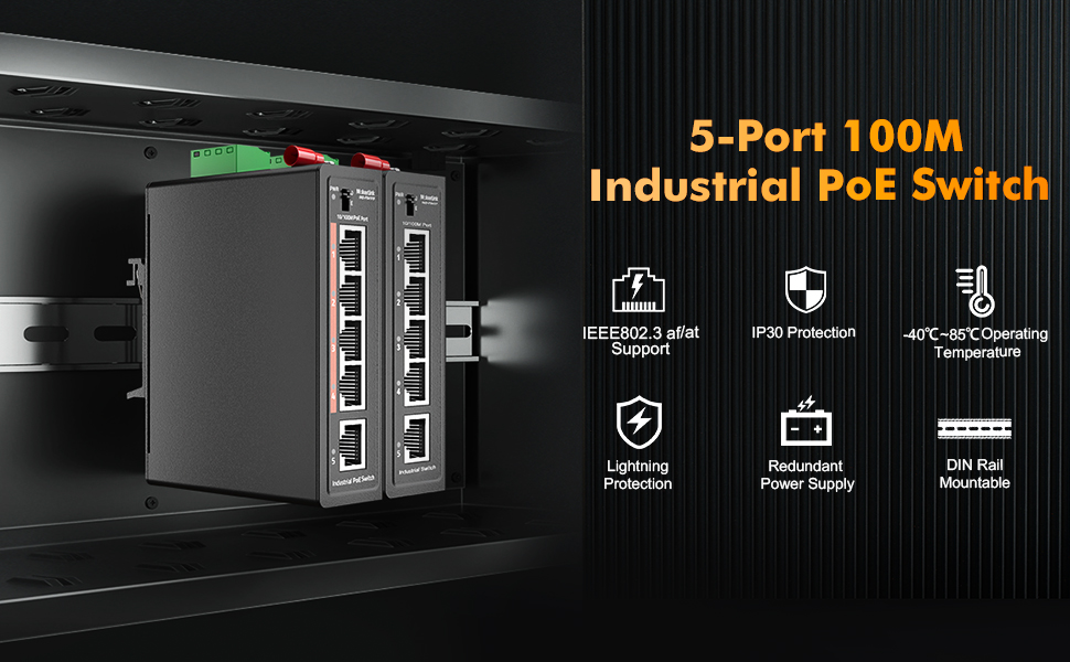 5 port 100M industrial PoE switch
