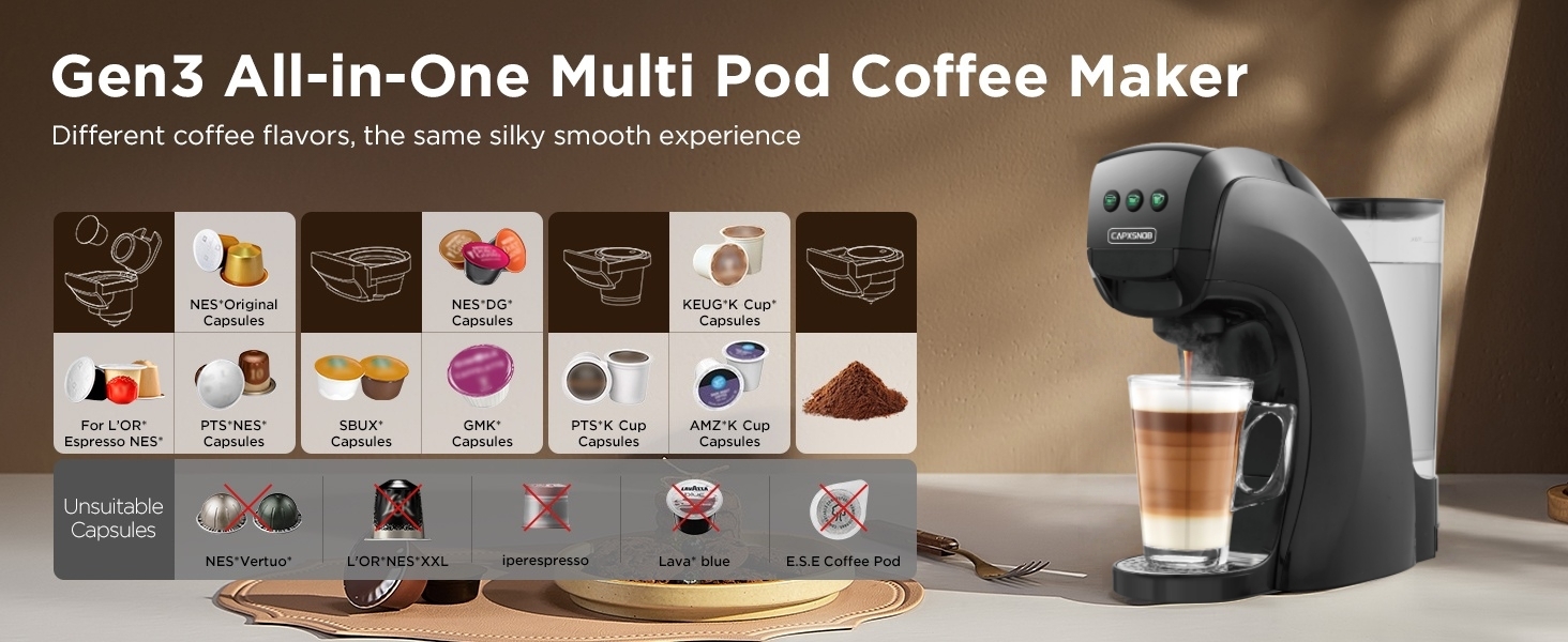 All in one compatible with nespresso dolce gusto k cup ground coffee fap point