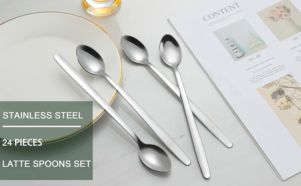 Latte Spoons, Funnydin 24 Pieces Coffee Spoons Set (8.3 Inch