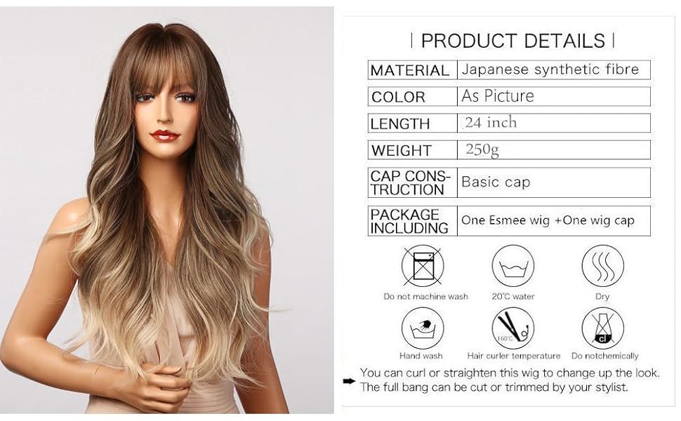 Esmee Brown ombre Blonde Wigs 24"Long Synthetic Wig with High Density
