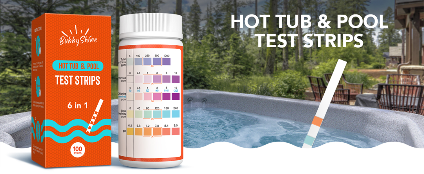 BubbyShine, 6 Way Pool Test Strips for Hot Tub Chemicals