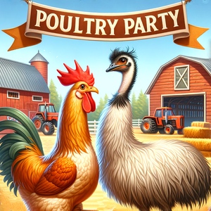 Poultry Party Banner with Chicken and Emu characters
