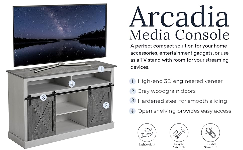 Balkene Home 64012 Arcadia Media Console Table TV Stand Lightweight & Easy