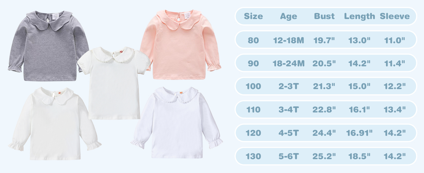 Baby Girl Kids Blouses Long/Shortsleeves Solid Color Doll Collar T-Shirt Top Bottom