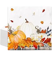 FYSUIMU 100Pcs Fall Paper Napkins Plaid Autumn Pumpkin Leaves Luncheon Napkin Disposable Dinner D...