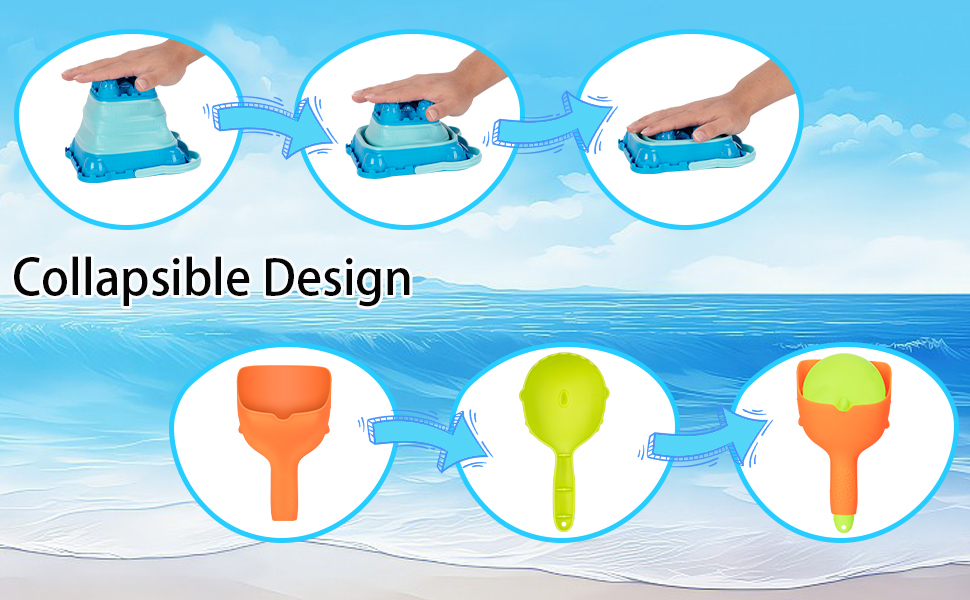 beach toys toddlers 1-3, sand toys kids ages 4-8, collapsible sand buckets sand castle building kit