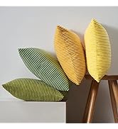 Topfinel 24x24 Decorative Large Throw Pillows Covers Set of 4,Yellow Green Mix Design Corduroy Be...