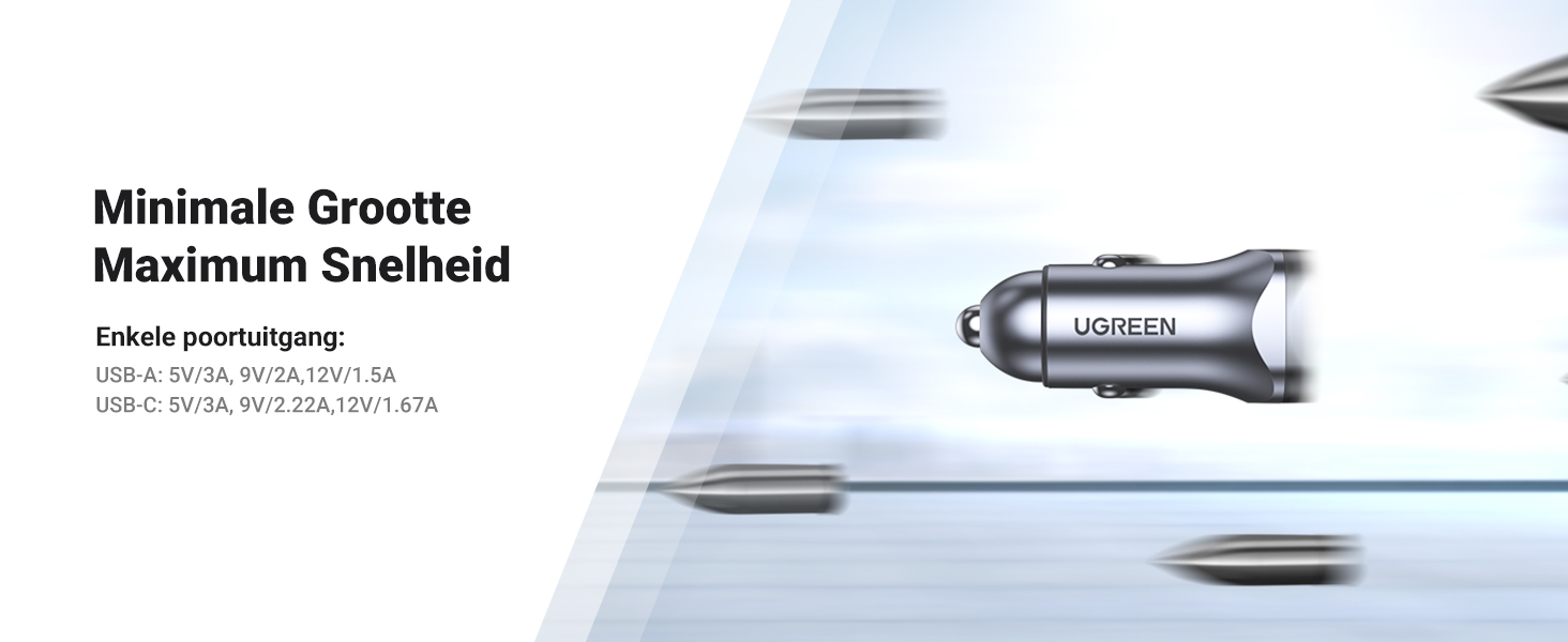 UGREEN USB C Autolader 24W Dual Poorten Aluminium Snelle Car Charger Ondersteunt 3.0