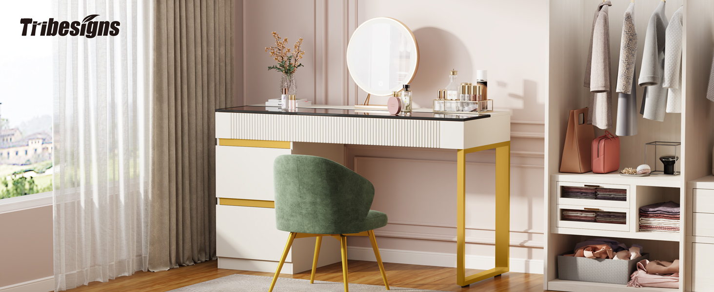Tribesigns Modern Vanity Desk, 4 Drawers Makeup Vanity