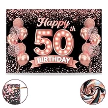 Happy 50th Birthday Decorations rose gold black backdrop glitter pink women woman