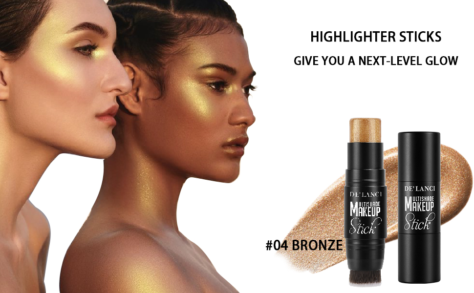 Gold Bronze Highlighter Makeup Stick, Afflano Cream Shimmer
