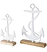2 Piece Mariner's Anchors, Sculpture, Artisan Crafted, Nautical White, Wood Gallery Bases, Decora...