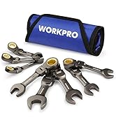 WORKPRO 8-Piece Flex-Head Stubby Ratcheting Combination Wrench Set, Metric 9-17 mm, 72-Teeth, CRV...