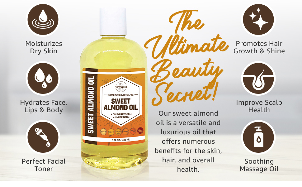 cold pressed premium unrefined organic sweet almond oil pure natural nurture skin carrier hair