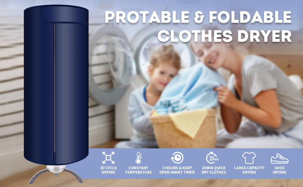 Portable Clothes Dryer - Upgraded Large Capacity for Families, Apartments,Travel and RV, Mini 900W Fast-Drying Machine for Clothing and Shoes Quick And Easy to Use Foldable Compact Dryer 16 portable dryer