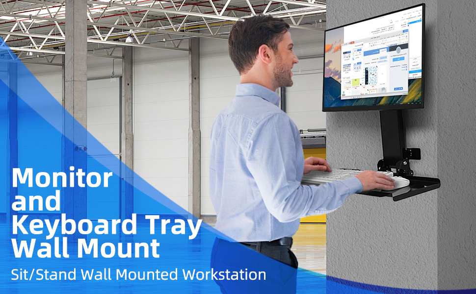 Monitor Wall Mount with Foldable Keyboard Tray, Height
