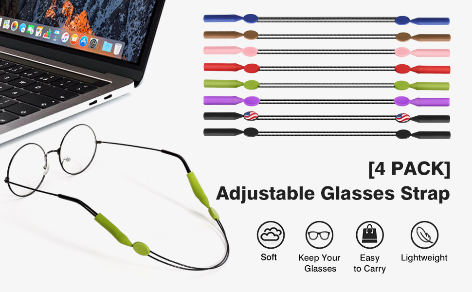 MoKo Adjustable Eyewear Retainer, [4 Pack] Universal Fit Sports Sunglasses Retainer, Unisex