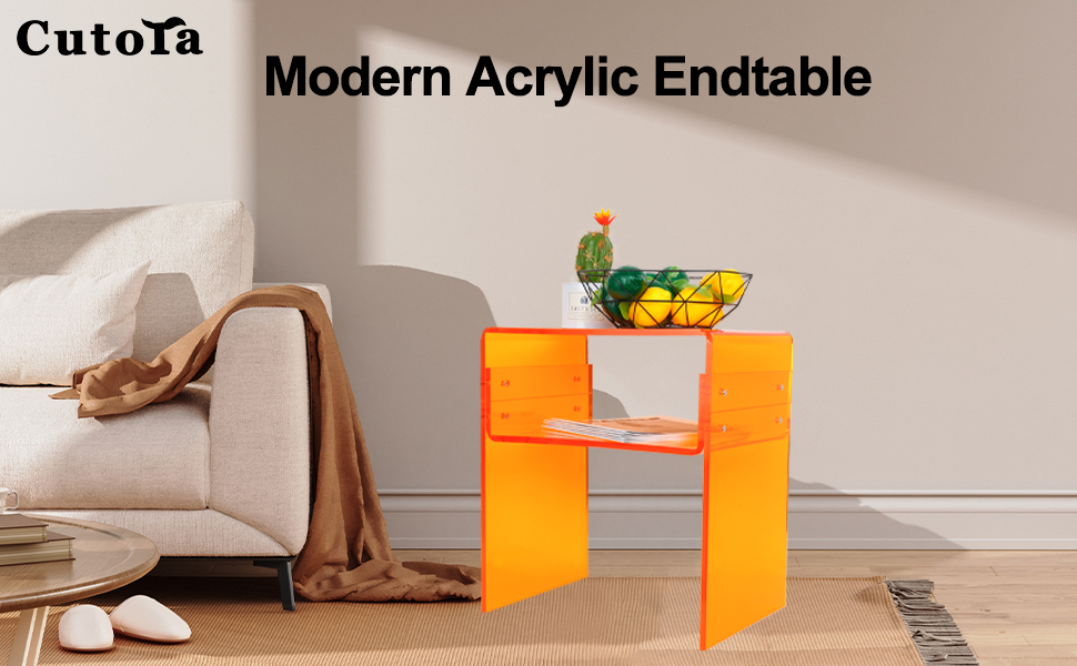 Cutora Clear Acrylic End Table, 2 Tiers Bedside Table 15.7" L x 11.8" W x 17.7" H